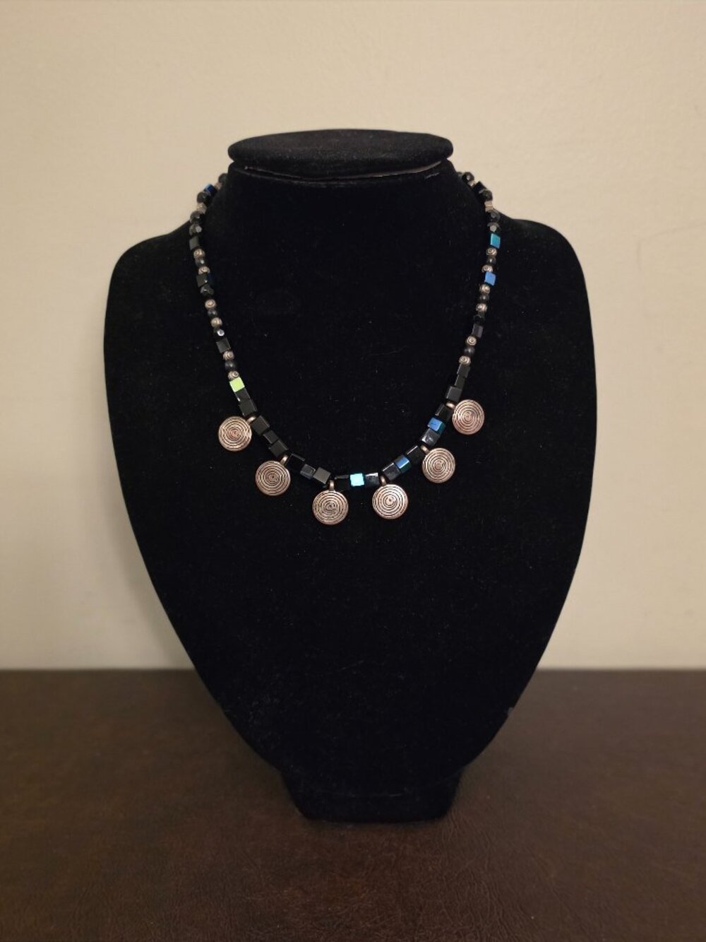 Artisan Beaded Necklace combination of black, copper, and onyx components
